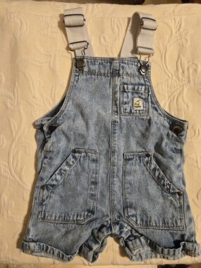 G & W Kids Light Wash Sailboat Denim Overalls 12M
